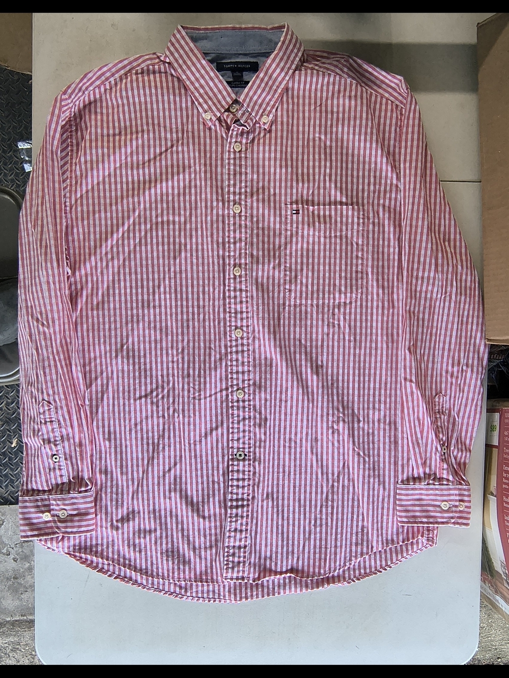 Tommy Hilfiger Red and White Classic Fit Plaid Button-Down Shirt
